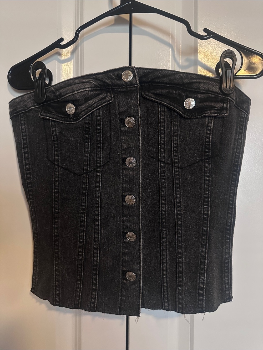 Women's Black Denim Button-Front Jeans Corset Top